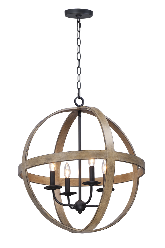 Product image for Compass 4 Light Chandelier - Black/Barn Wood