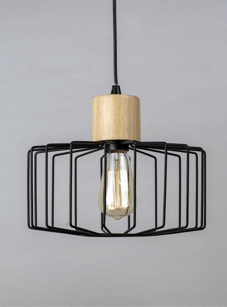 Bjorn 1-Light Mini Pendent, Black / Natural Wood