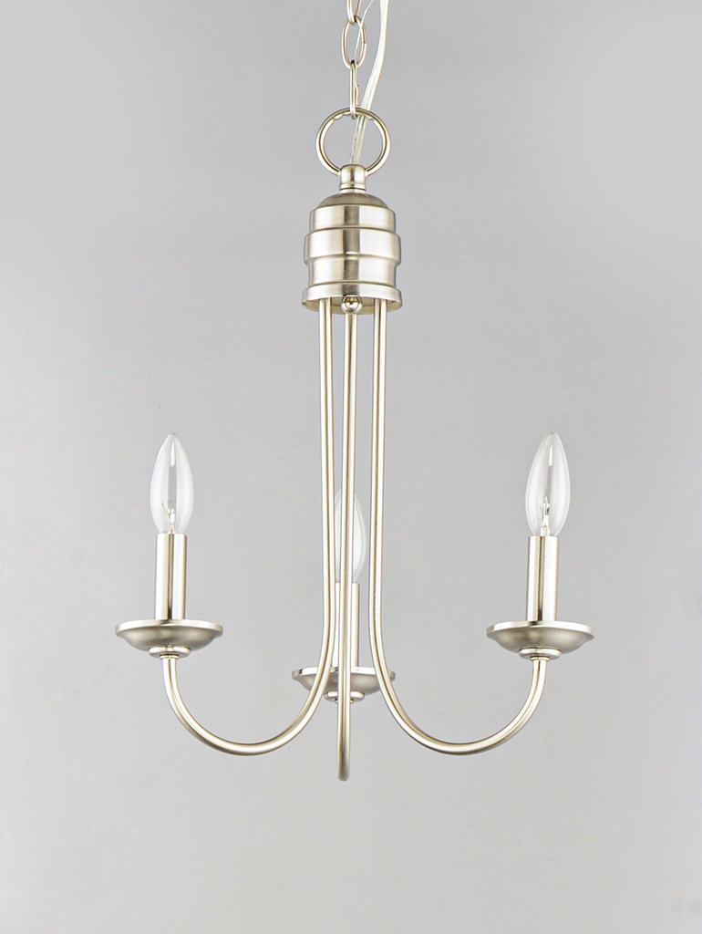 Logan 3-Light Candle Chandelier, Satin Nickel