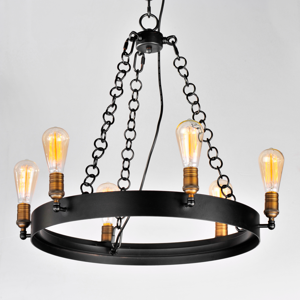 Noble 6-Light Chandelier, Black / Natural Aged Brass