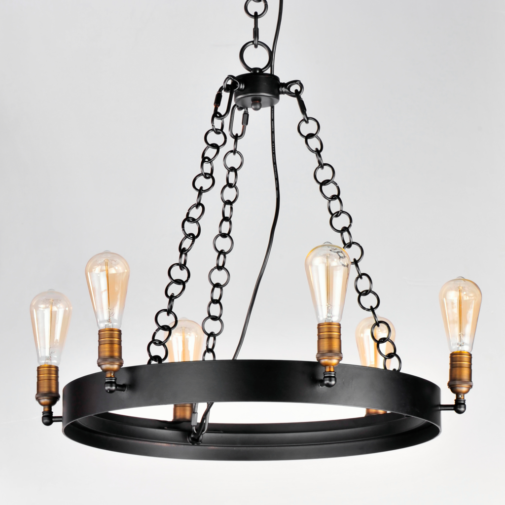 Noble 6-Light Chandelier, Black / Natural Aged Brass