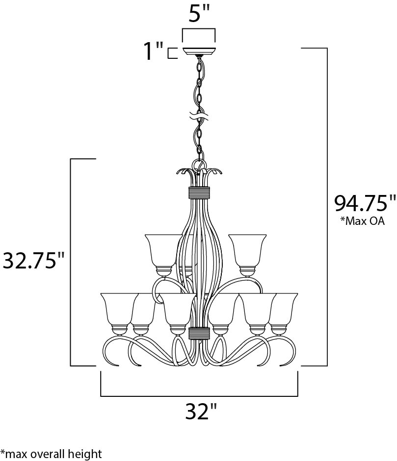 Basix 9-Light Chandelier, Satin Nickel