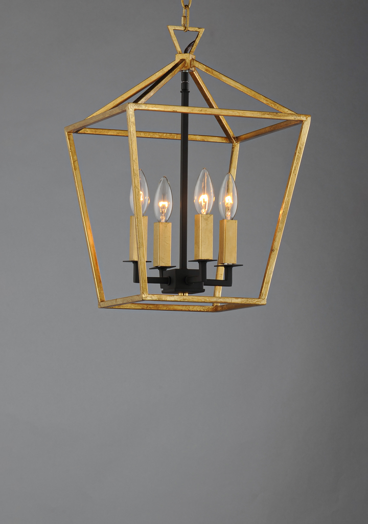 Abode 4-Light Small Chandelier, Gold Leaf / Textured Black