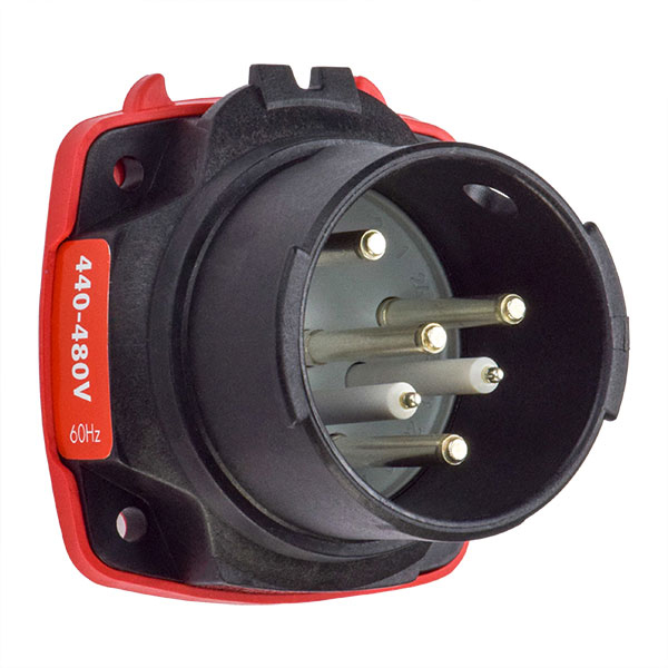 Product image for Meltric 22-38043-972 DXN30 Inlet, Poly, Black, Size 2, IP66/IP67, 3P+G, 30A, 480 VAC, 60 Hz