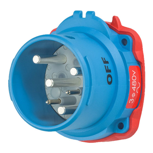 Product image for Meltric 63-68043-972 DSN60 Inlet, Poly, Blue, Size 3, Type 4X & IP69, 3P+G, 60A, 480 VAC, 60 Hz