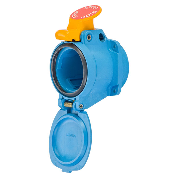 Product image for Meltric 63-14125-K16-375-843 DSN20 Receptacle, Poly, Blue, Size 1, Type 4X & IP69, 1P+N+G, 20A, 120 VAC, 60 Hz, Padlockable mushroom pawl