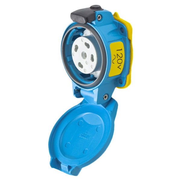 Product image for Meltric 01-N4165-824-300 PN20 Receptacle, Poly, Blue, Size 1, Type 4X, 1P+N+G, 20A, 120 VAC, 60 Hz, Screw type locking pawl