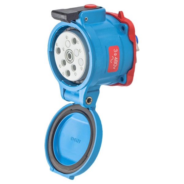 Product image for Meltric 33-34043-972-4X DS30 Receptacle, Poly, Blue, Size 3, Type 4X, 3P+G, 30A, 480 VAC, 60 Hz, Type 4x watertightness