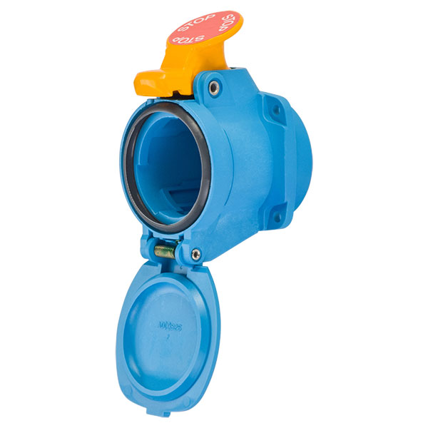 Product image for Meltric 63-14073-375 DSN20 Receptacle, Poly, Blue, Size 1, Type 4X & IP69, 3P+G, 20A, 250 VAC, 60 Hz, Mushroom pawl