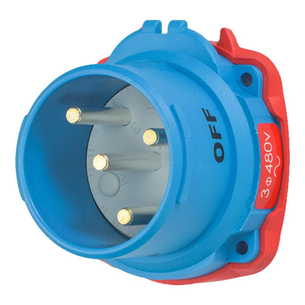 Product image for Meltric 63-38043-A155 DSN30 Inlet, Poly, Blue, Size 2, Type 4X & IP69, 3P+G, 30A, 480 VAC, 60 Hz, With no lockout hole
