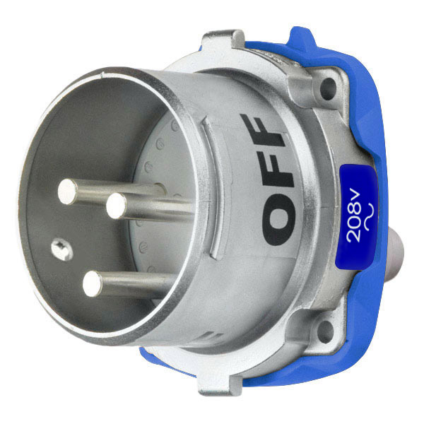 Product image for Meltric 37-68162 DS60 Inlet, Metal, Zamak, Metal, Size 4, Type 3R, 2P+G, 60A, 208 VAC, 60 Hz