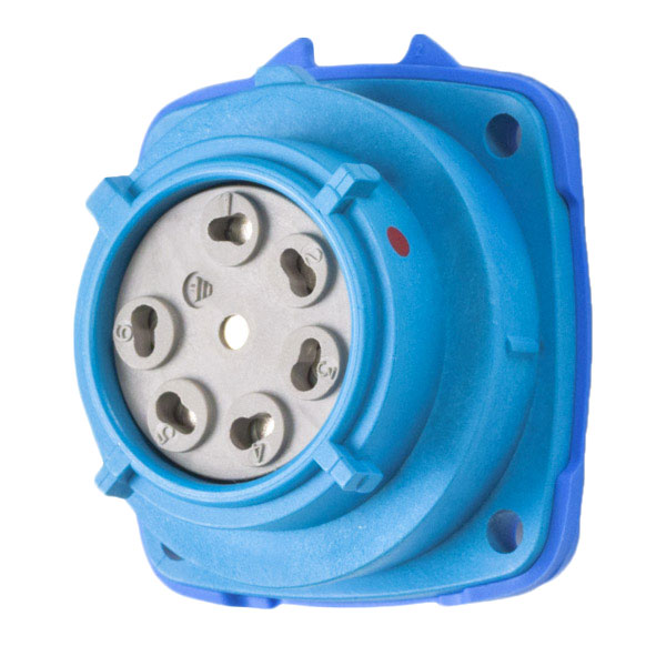 Product image for Meltric 01-P8051-001 PN7c Receptacle, Poly, Blue, Size 1, IP66/IP67, 5P+G, 15A, 480 VAC, 60 Hz, Reverse interiors