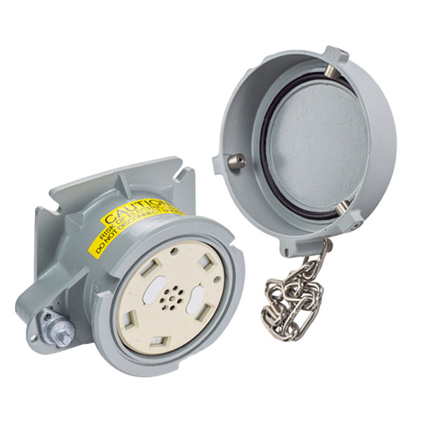 Product image for Meltric 47-34043 PFQ300 Receptacle, Metal, Aluminum painted, Gray, Size F, IP66/IP67, 3P+G, 300A, 480 VAC, 60 Hz