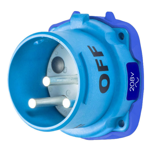 Product image for Meltric 33-68162 DS60 Inlet, Poly, Blue, Size 4, Type 3R, 2P+G, 60A, 208 VAC, 60 Hz