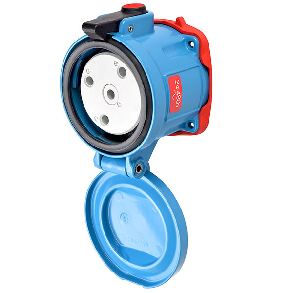 Product image for Meltric 37-64043-4X DS60 Receptacle, Metal, Zamak, Blue, Size 4, Type 4X, 3P+G, 60A, 480 VAC, 60 Hz, Type 4x watertightness