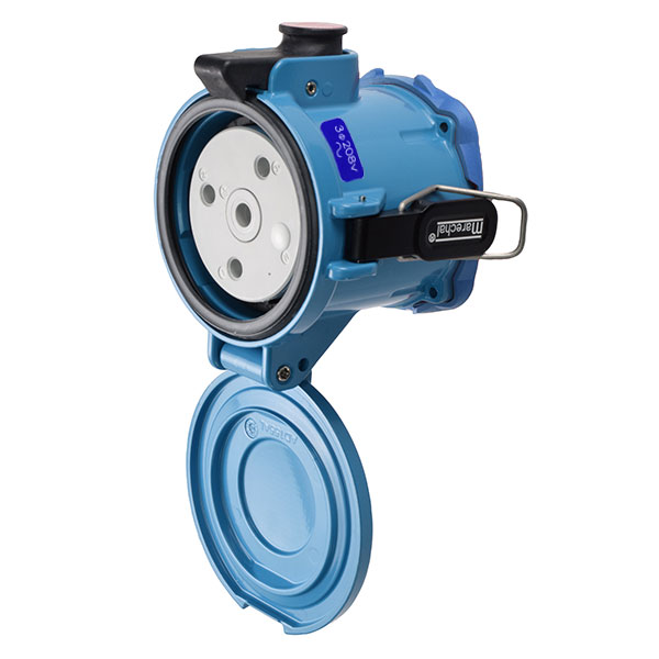 Product image for Meltric 69-94163 DSN150 Receptacle, Metal, Aluminum, Blue, Size 5, Type 4X & IP69, 3P+G, 150A, 208 VAC, 60 Hz