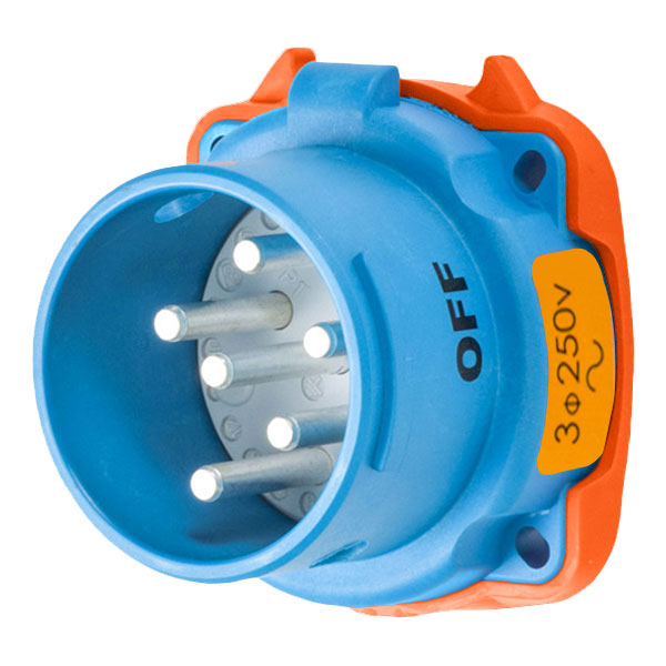 Product image for Meltric 33-18073-972 DS20 Inlet, Poly, Blue, Size 2, Type 3R, 3P+G, 20A, 250 VAC, 60 Hz