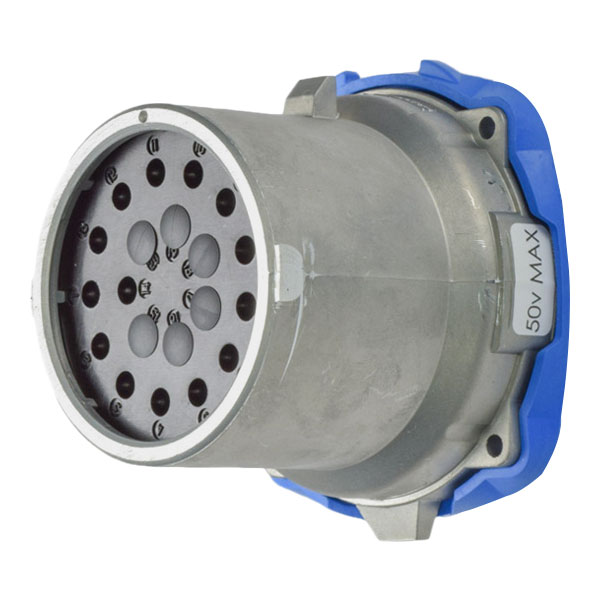 Product image for Meltric 17-68140 DN20c Inlet, Metal, Zamak, Metal, Size 5, IP54/IP55, 14P, 15A, 50 V, 60 Hz