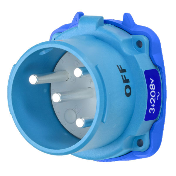 Product image for Meltric 33-38163 DS30 Inlet, Poly, Blue, Size 3, Type 3R, 3P+G, 30A, 208 VAC, 60 Hz