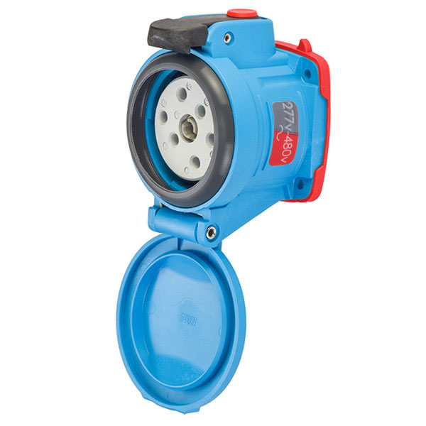 Product image for Meltric 63-34047-972-843 DSN30 Receptacle, Poly, Blue, Size 2, Type 4X & IP69, 3P+N+G, 30A, 277/480 VAC, 60 Hz, Padlock pawl