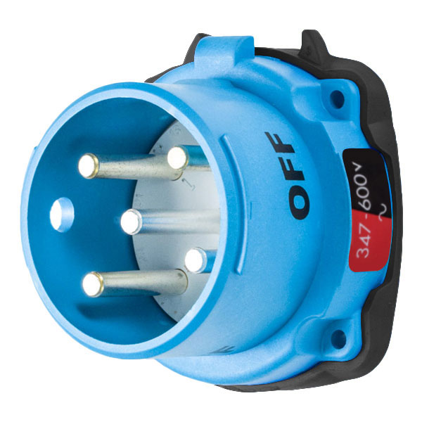 Product image for Meltric 31-38187-K14 DR50 Inlet, Poly, Blue, Size 3, Type 3R, 3P+N+G, 50A, 347/600 VAC, 60 Hz