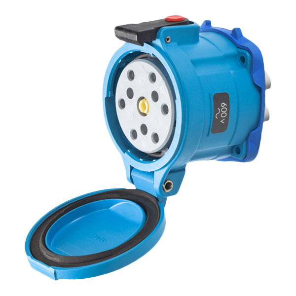 Product image for Meltric 31-34941 DR7c Receptacle, Poly, Blue, Size 3, IP54/IP55, 4P+G, 50A, 600 VAC/130 VDC, 60 Hz