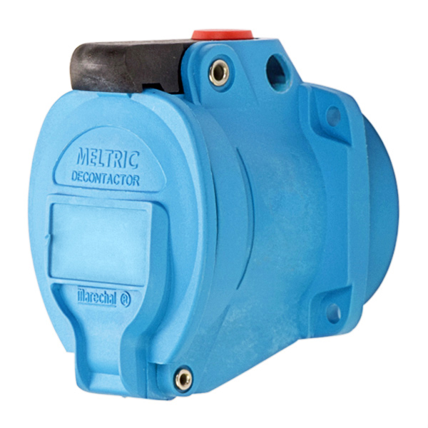 Product image for Meltric 63-14167-843-NC DSN20 Receptacle, Poly, Blue, Size 1, Type 4X & IP69, 3P+N+G, 20A, 120/208 VAC, 60 Hz, Padlock pawl, Normally closed lid