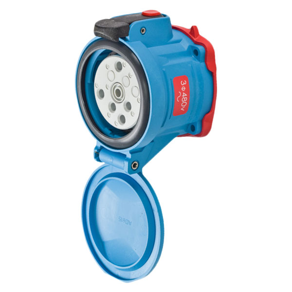 Product image for Meltric 63-64043-972-NC DSN60 Receptacle, Poly, Blue, Size 3, Type 4X & IP69, 3P+G, 60A, 480 VAC, 60 Hz, Normally closed lid