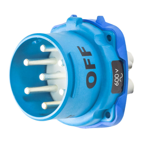 Product image for Meltric 33-38561 DS7c Inlet, Poly, Blue, Size 4, IP54, 6P+G, 30A, 600 VAC/130 VDC, 60 Hz