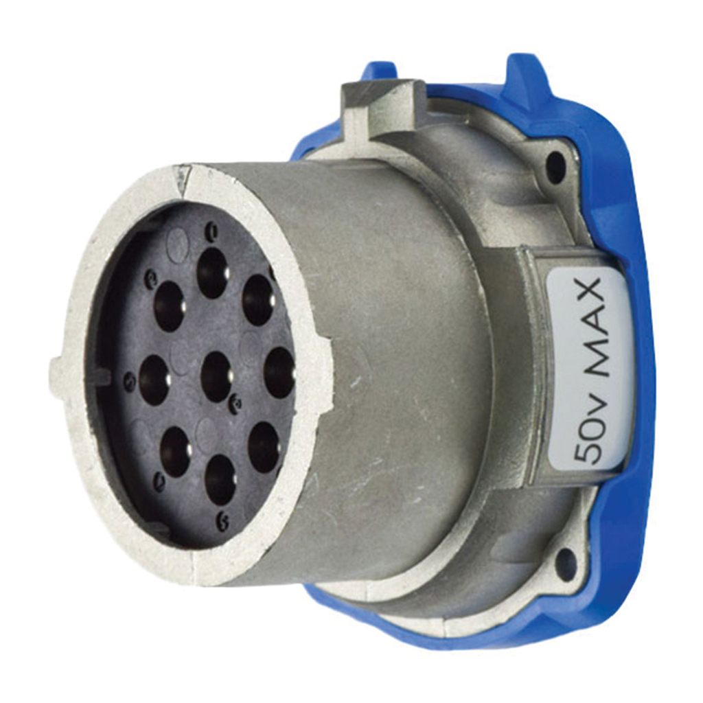 Product image for Meltric 17-18090 DN9c Inlet, Metal, Zamak, Metal, Size 3, IP54/IP55, 9P, 20A, 50 V, 60 Hz