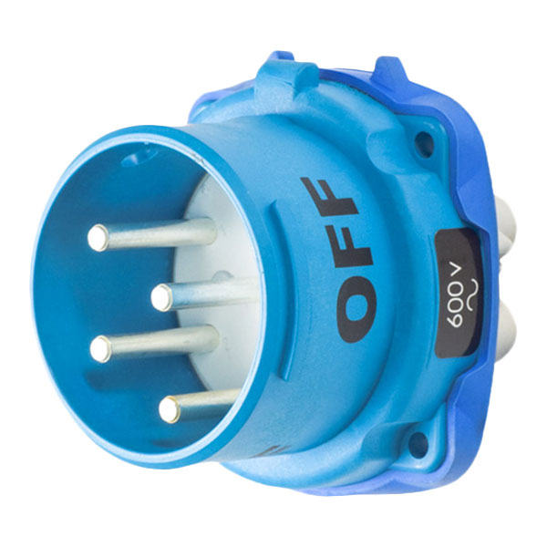 Product image for Meltric 33-38531 DS7c Inlet, Poly, Blue, Size 4, IP54, 3P+G, 30A, 600 VAC/130 VDC, 60 Hz