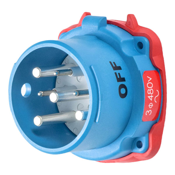 Product image for Meltric 33-38043-973 DS30 Inlet, Poly, Blue, Size 3, Type 3R, 3P+G, 30A, 480 VAC, 60 Hz
