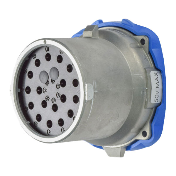 Product image for Meltric 17-68180 DN20c Inlet, Metal, Zamak, Metal, Size 5, IP54/IP55, 18P, 15A, 50 V, 60 Hz