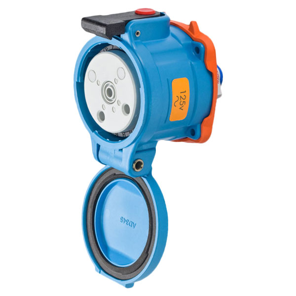 Product image for Meltric 33-14075-843 DS20 Receptacle, Poly, Blue, Size 2, Type 3R, 1P+N+G, 20A, 125 VAC, 60 Hz, Padlock pawl