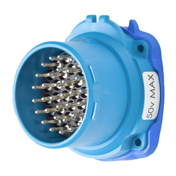 Product image for Meltric 63-C8003 DSN37c Inlet, Poly, Blue, Size 3, IP66/IP67, 36P+G, 2A/7.5A, 480 VAC/130 VDC, 50/60 Hz