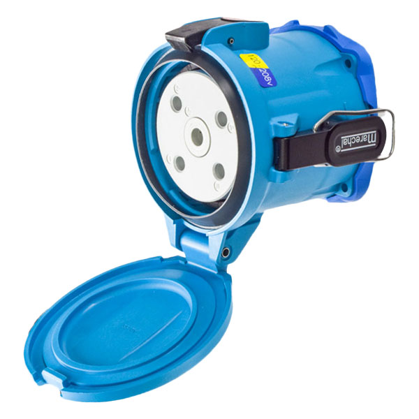 Product image for Meltric 33-94167 DS100 Receptacle, Poly, Blue, Size 5, Type 4X, 3P+N+G, 100A, 120/208 VAC, 60 Hz