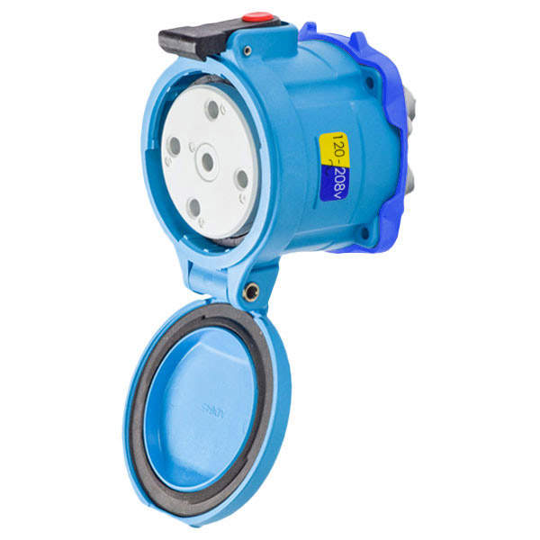 Product image for Meltric 33-64237-C-K16-843 DS100C Receptacle, Poly, Blue, Size 4, Type 3R, 3P+N+G, 100A, 120/208 VAC, 60 Hz, Padlock pawl