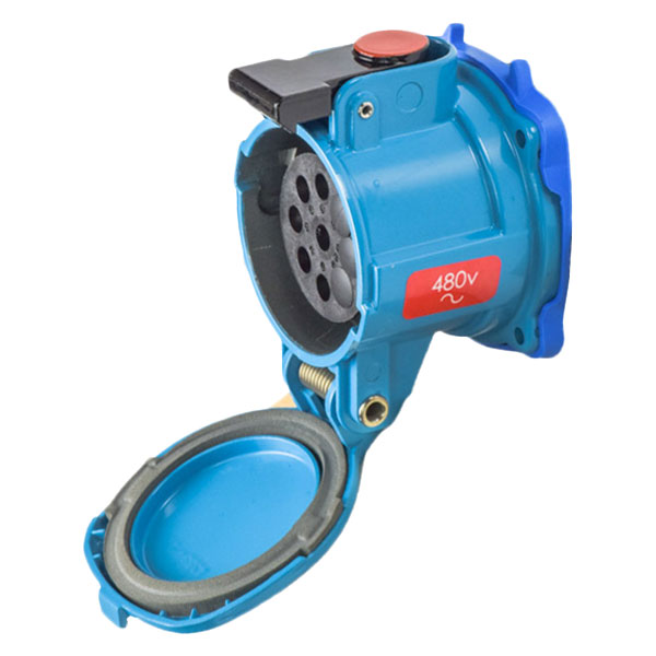 Product image for Meltric 17-14051-HP DN9c Receptacle, Metal, Zamak, Blue, Size 3, IP66, 5P+G, 20A, 480 VAC/130 VDC, 60 Hz, High pressure water tightness