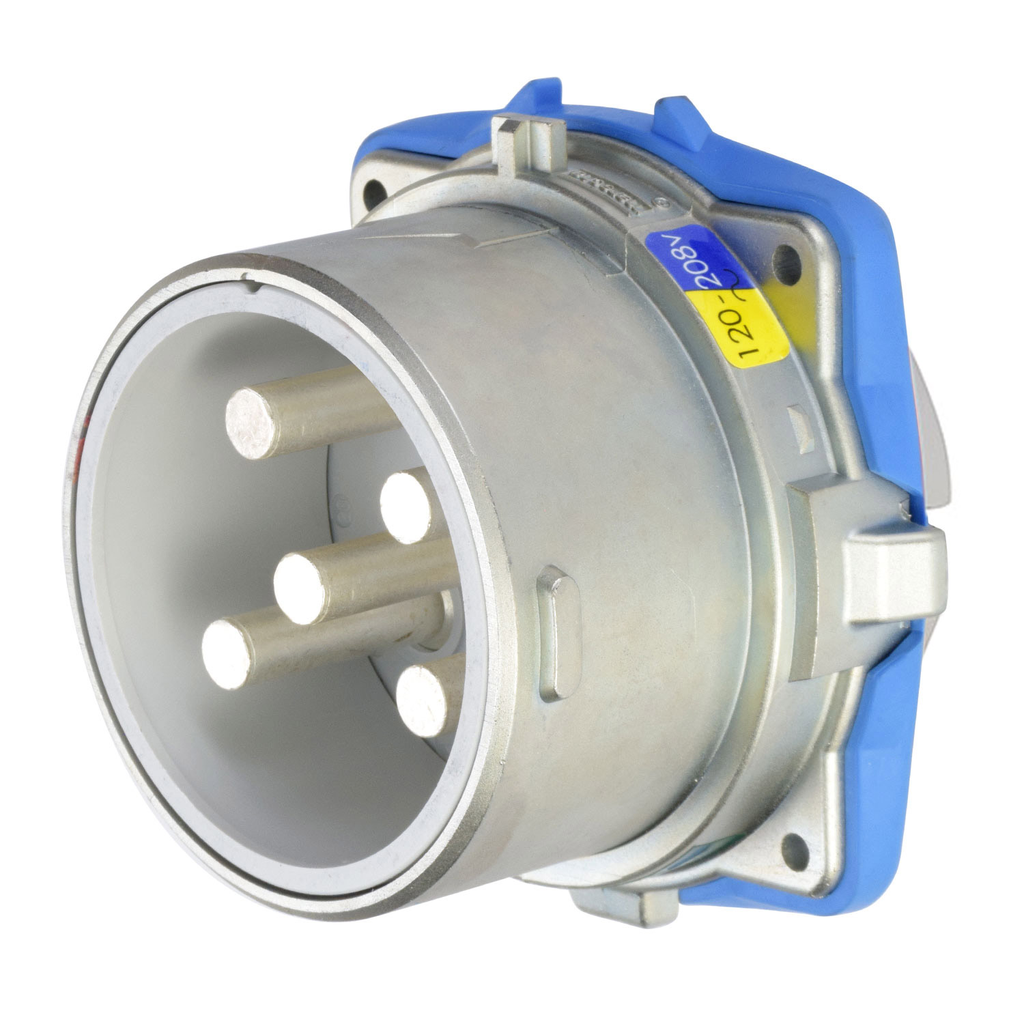 Product image for Meltric 37-28167-338-A188 DS200 Inlet, Metal, Zamak, Metal, Size 6, Type 3R, 3P+N+G, 200A, 120/208 VAC, 60 Hz, Self-ejecting plug release, Straight insertion