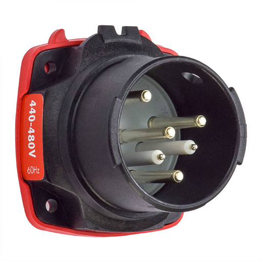 Product image for Meltric 22-38043-972 DXN30 Inlet, Poly, Black, Size 2, IP66/IP67, 3P+G, 30A, 480 VAC, 60 Hz