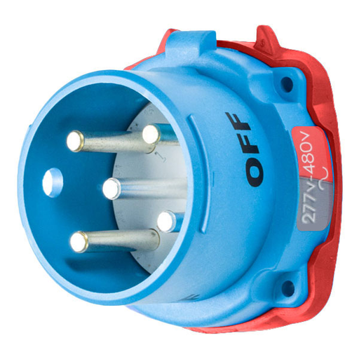 Product image for Meltric 33-18047 DS20 Inlet, Poly, Blue, Size 2, Type 3R, 3P+N+G, 20A, 277/480 VAC, 60 Hz