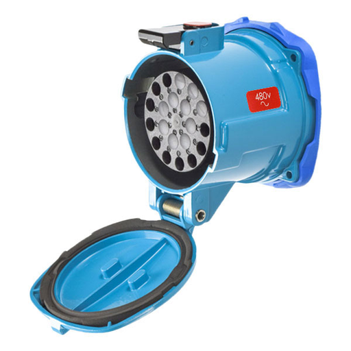 Product image for Meltric 17-64091-HP DN20c Receptacle, Metal, Zamak, Blue, Size 5, IP66, 9P+G, 20A, 480 VAC/130 VDC, 60 Hz, High pressure water tightness