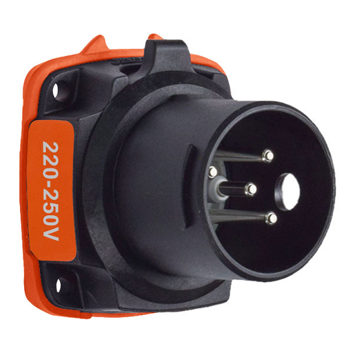 Product image for Meltric 22-38076 DXN30 Inlet, Poly, Black, Size 2, IP66/IP67, 2P+N+G, 30A, 250 VAC, 60 Hz