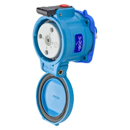 Product image for Meltric 33-34163-4X DS30 Receptacle, Poly, Blue, Size 3, Type 4X, 3P+G, 30A, 208 VAC, 60 Hz, Type 4x watertightness