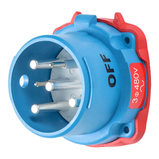 Product image for Meltric 33-38043-972 DS30 Inlet, Poly, Blue, Size 3, Type 3R, 3P+G, 30A, 480 VAC, 60 Hz