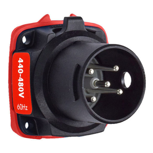 Product image for Meltric 22-38047 DXN30 Inlet, Poly, Black, Size 2, IP66/IP67, 3P+N+G, 30A, 480 VAC, 60 Hz