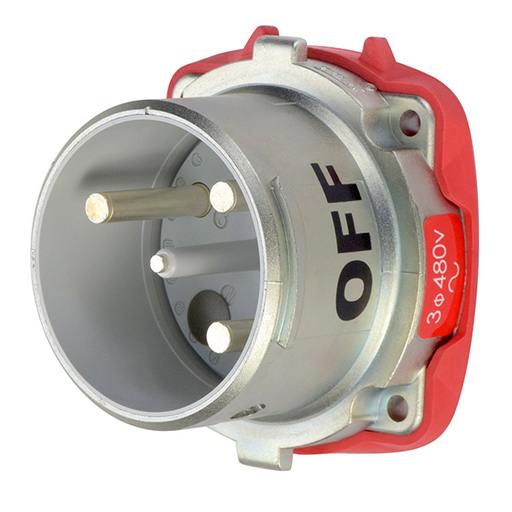 Product image for Meltric 37-68243-C-K04 DS100C Inlet, Metal, Aluminum, Metal, Size 4, Type 4X & IP69, 3P+G, 100A, 480 VAC, 60 Hz