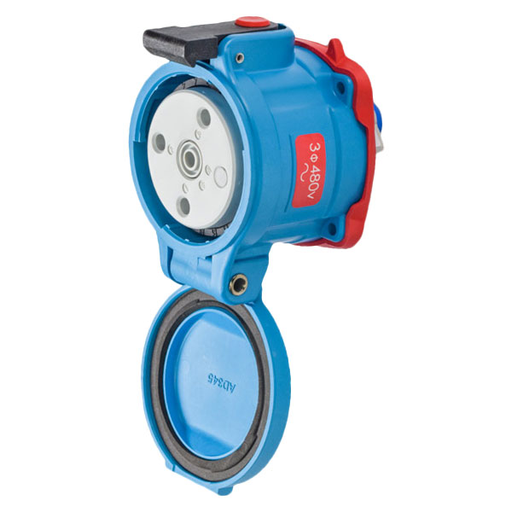 Product image for Meltric 33-34043-270 DS30 Receptacle, Poly, Blue, Size 3, Type 3R, 3P+G, 30A, 480 VAC, 60 Hz, Auxiliary switch