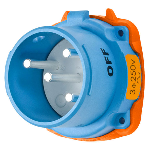 Product image for Meltric 33-18073 DS20 Inlet, Poly, Blue, Size 2, Type 3R, 3P+G, 20A, 250 VAC, 60 Hz