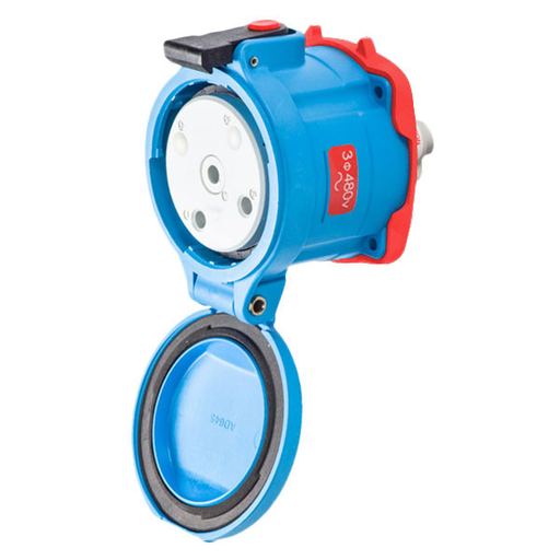 Product image for Meltric 33-64242-C-K04 DS100C Receptacle, Poly, Blue, Size 4, Type 4X, 2P+G, 100A, 480 VAC, 60 Hz